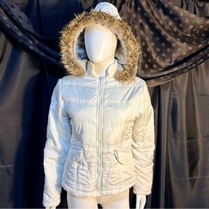 Dollhouse White Puffer Jacket with Faux Fur Hood NWOT